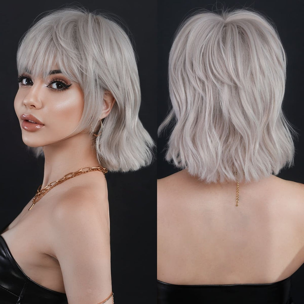 Perruque blanche cosplay frange