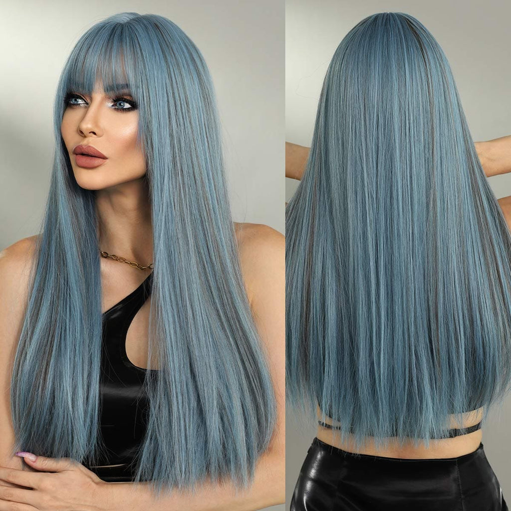 Perruque bleue longue femme