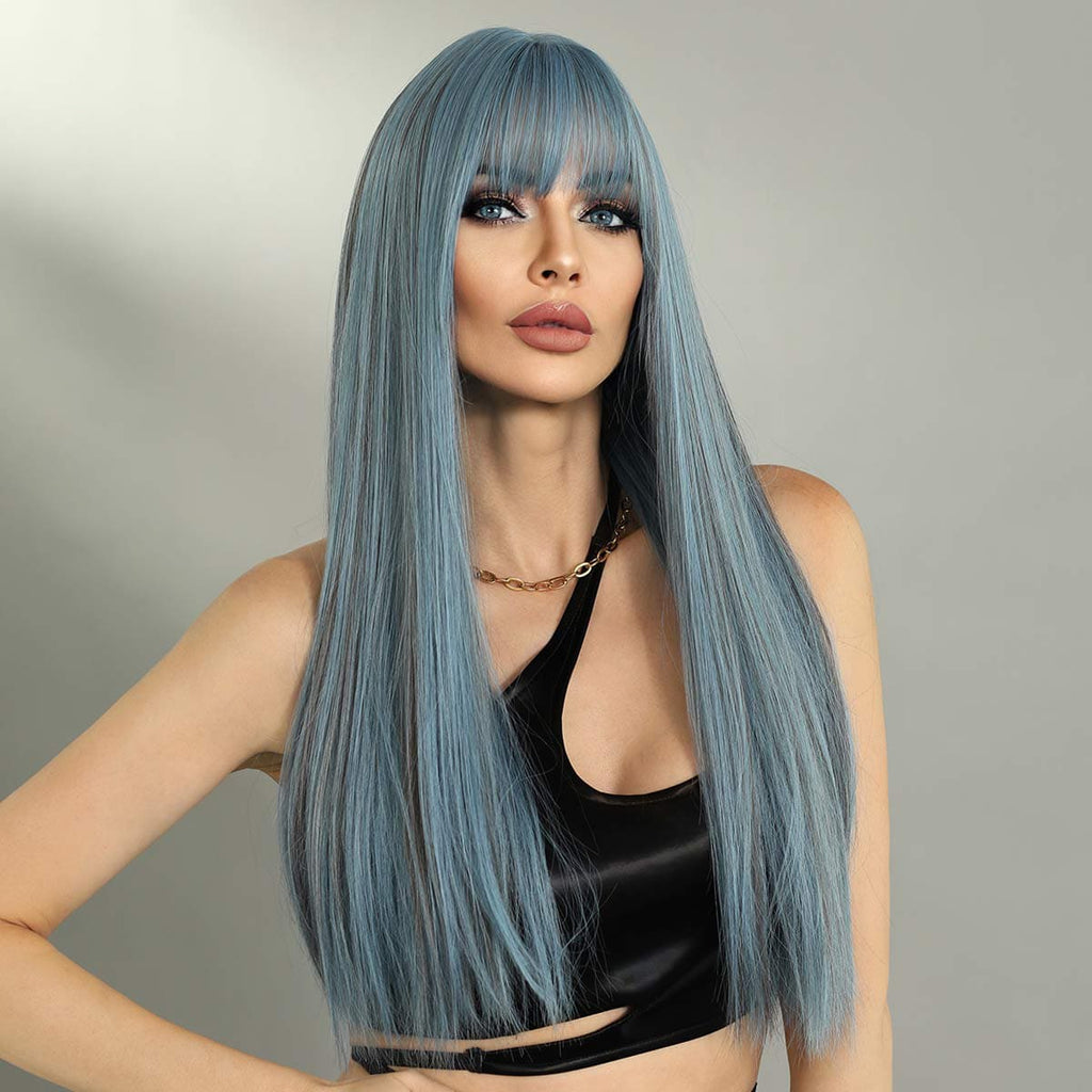 Perruque bleue longue