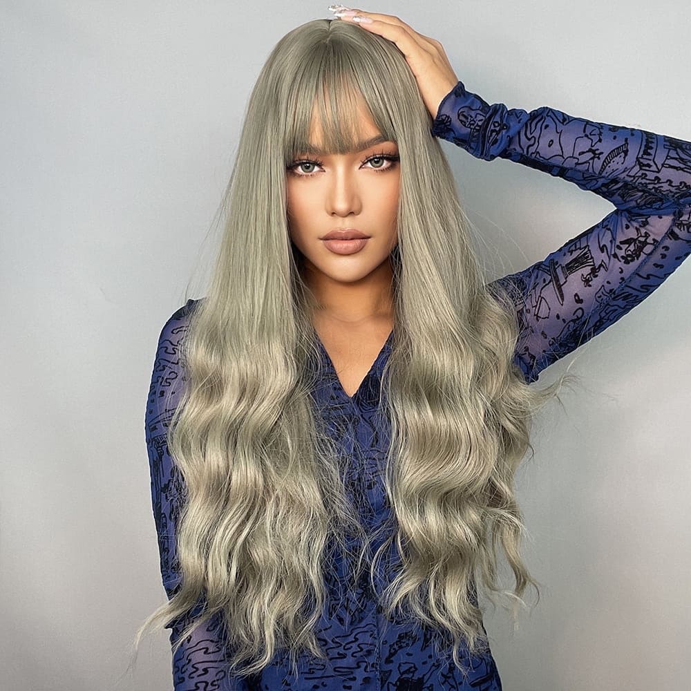 Perruque blond argent frange