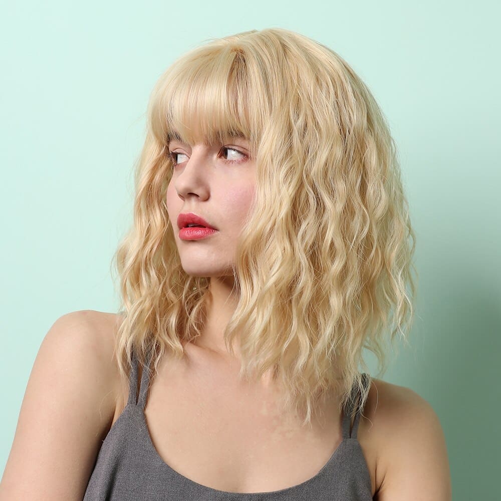 Perruque blonde carré long ondulation