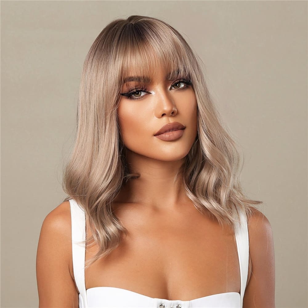 Perruque blonde cuivrée frange