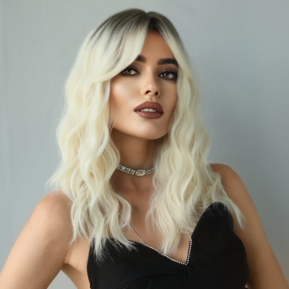 Perruque blonde mèche devant platine