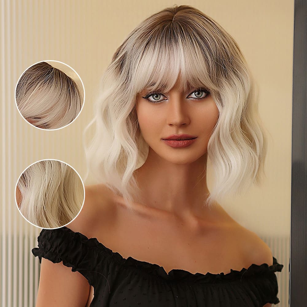 Perruque blonde platine courte racines