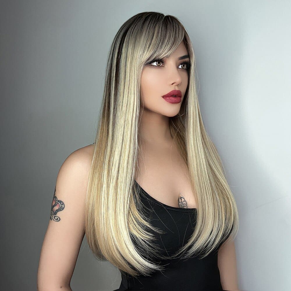 Perruque blonde racine noire femme