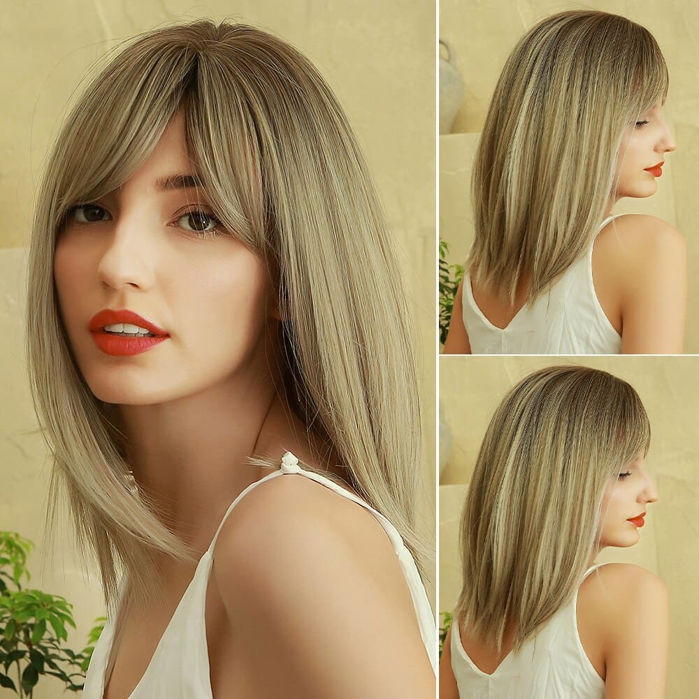 Perruque blonde raide mi longue