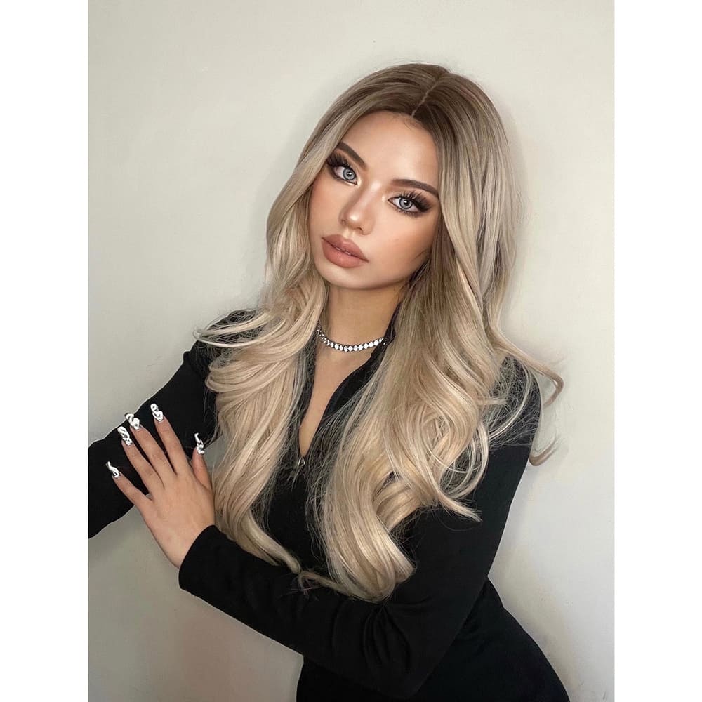 Perruque blonde synthétique ondulation