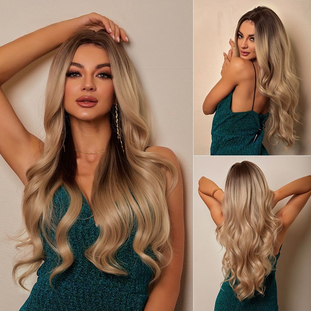 Perruque blonde très longue ondulation