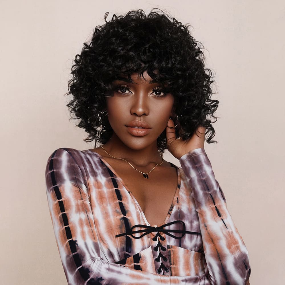 Perruque bouclée noire femme