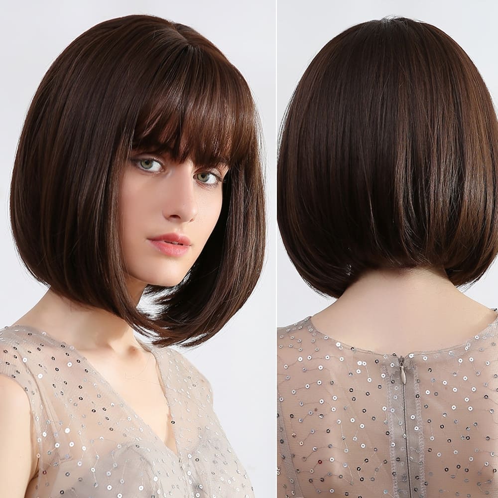 Perruque brune carré femme