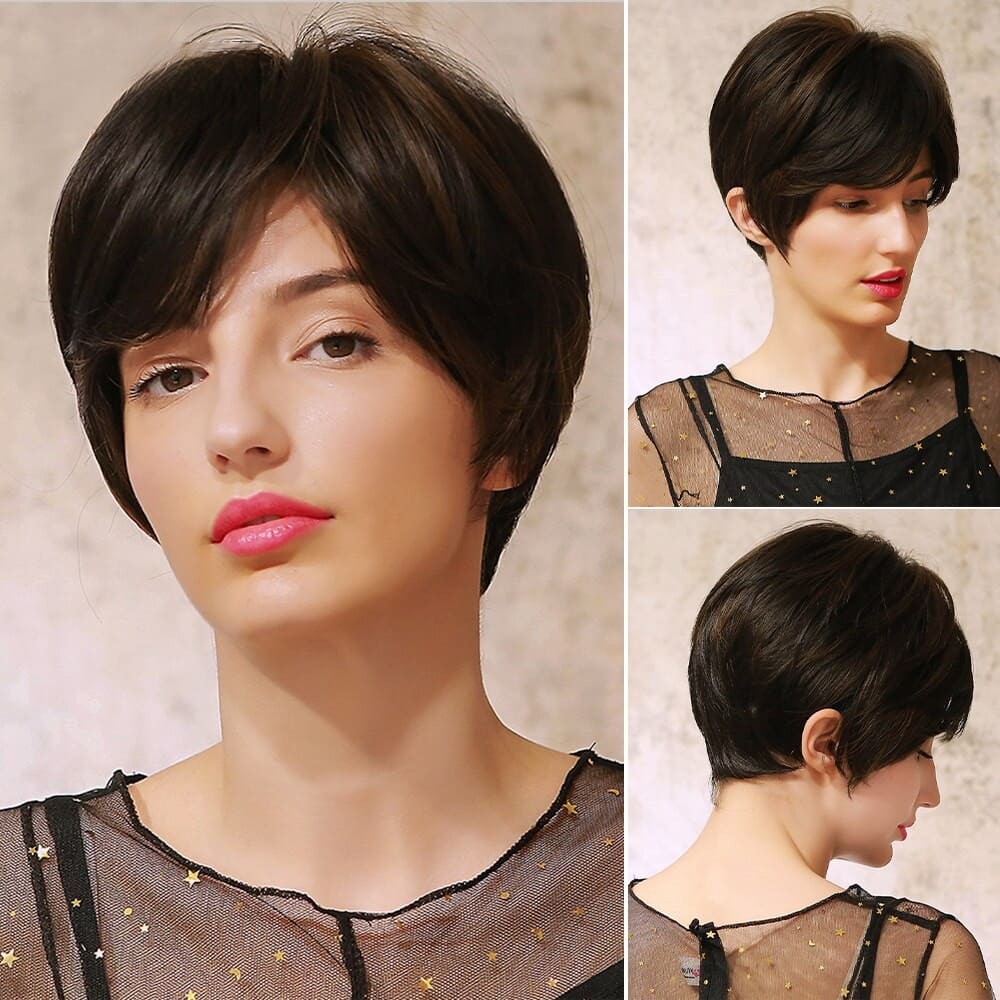 Perruque brune cheveux courts invisible