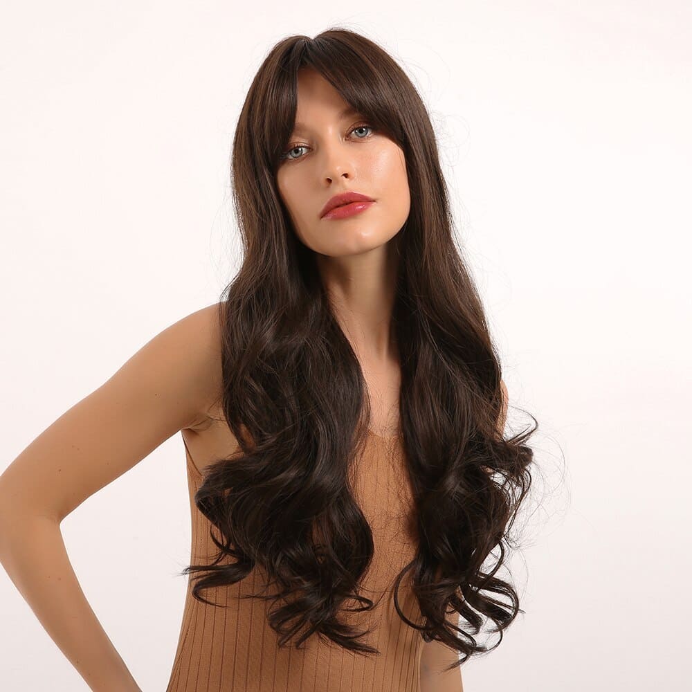Perruque brune cheveux long