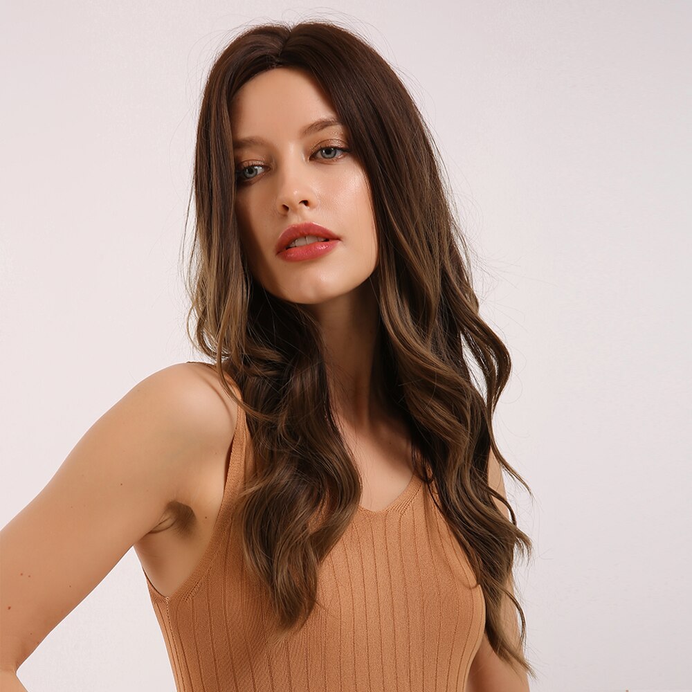 Perruque brune longue bouclée femme