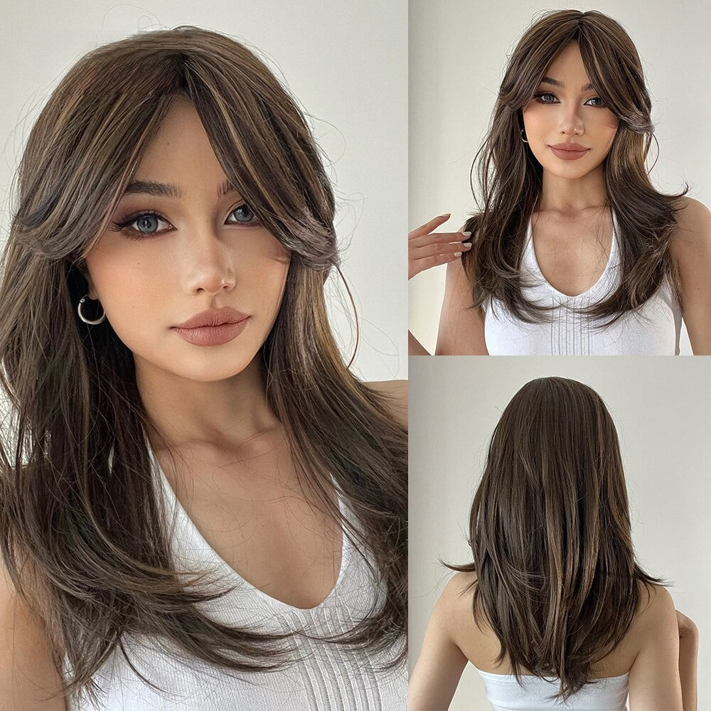 Perruque brune longue femme