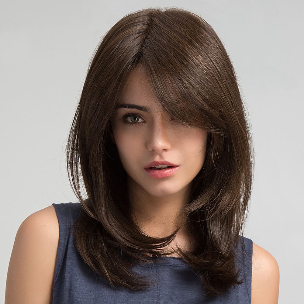 Perruque brune mi longue femme