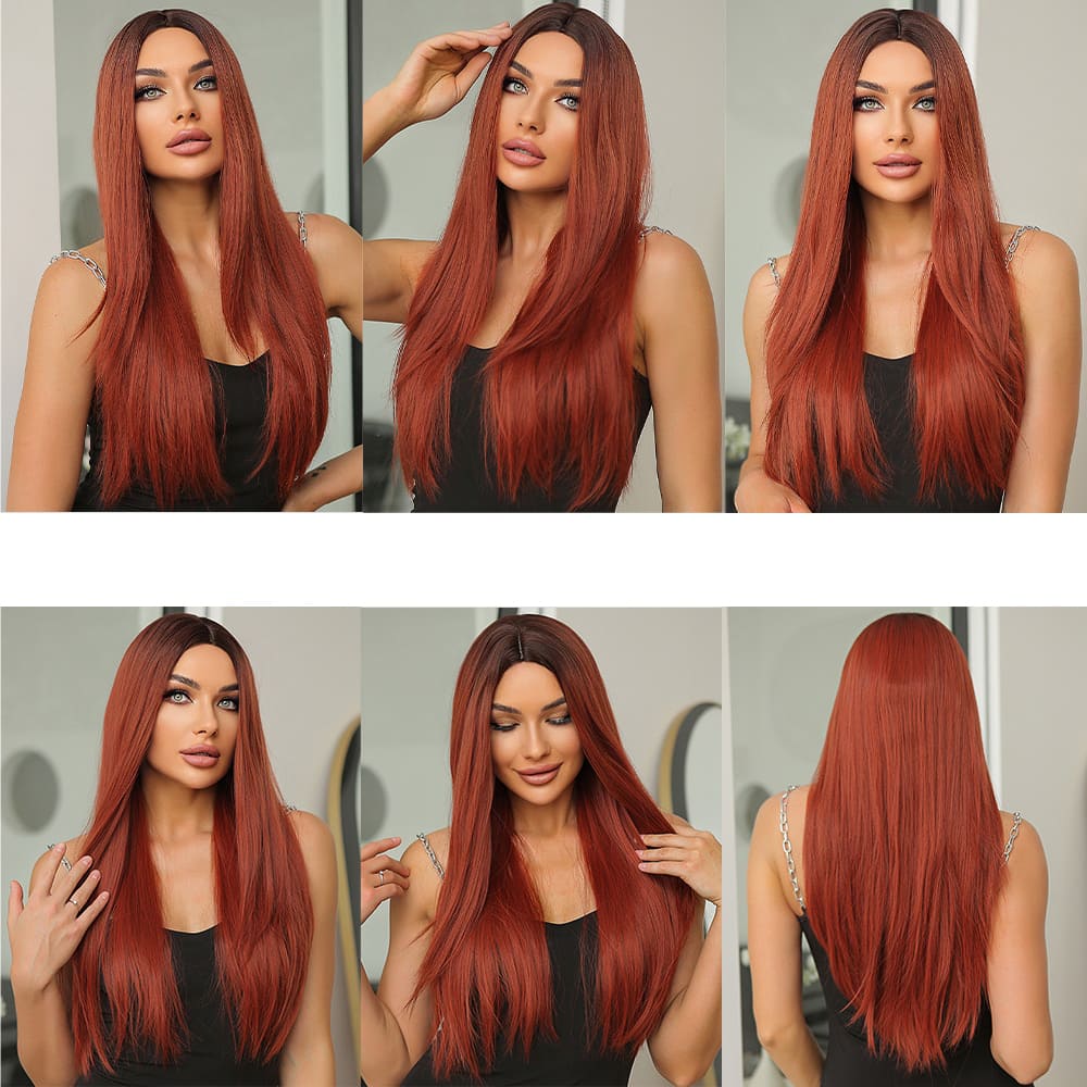 Perruque brune rouge modèle