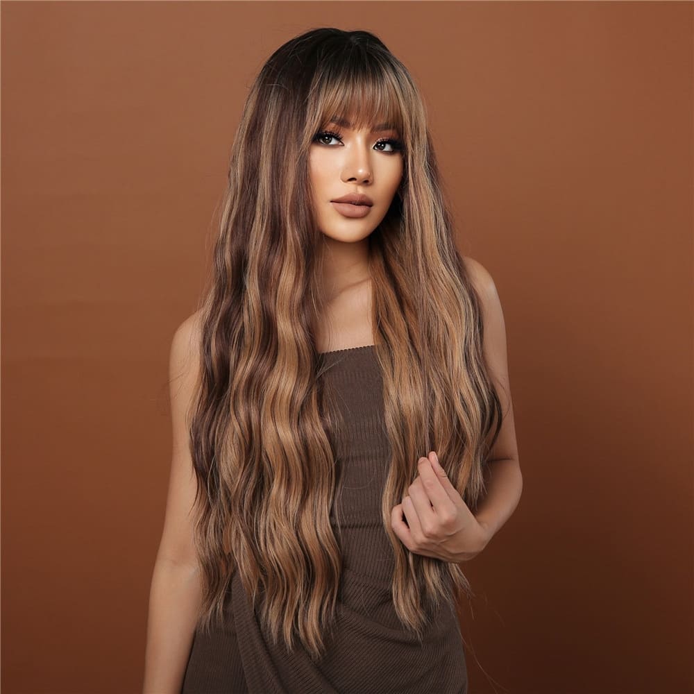Perruque cheveux longs châtain femme
