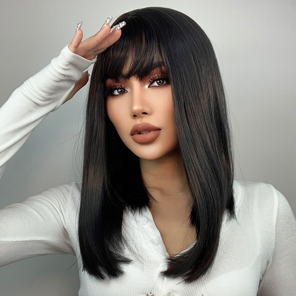 Perruque cheveux noirs femme