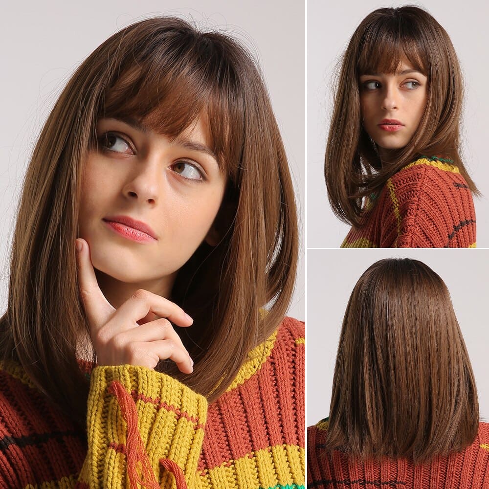 Perruque couleur marron lisse