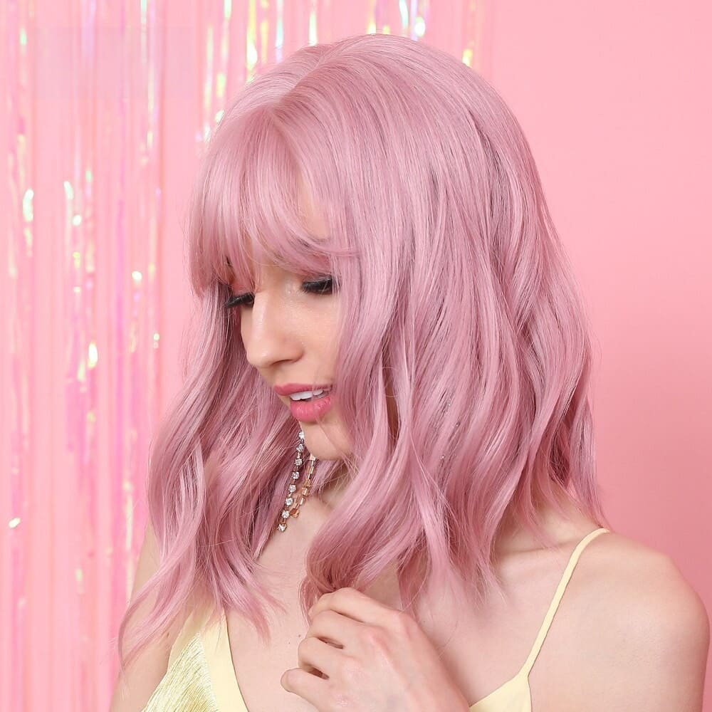 Perruque coupe carré rose femme