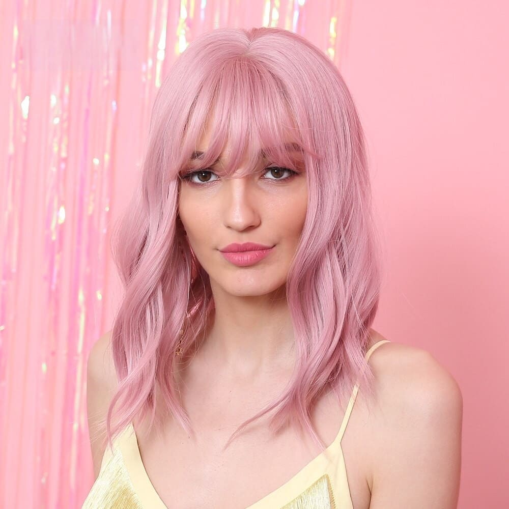 Perruque coupe carré rose