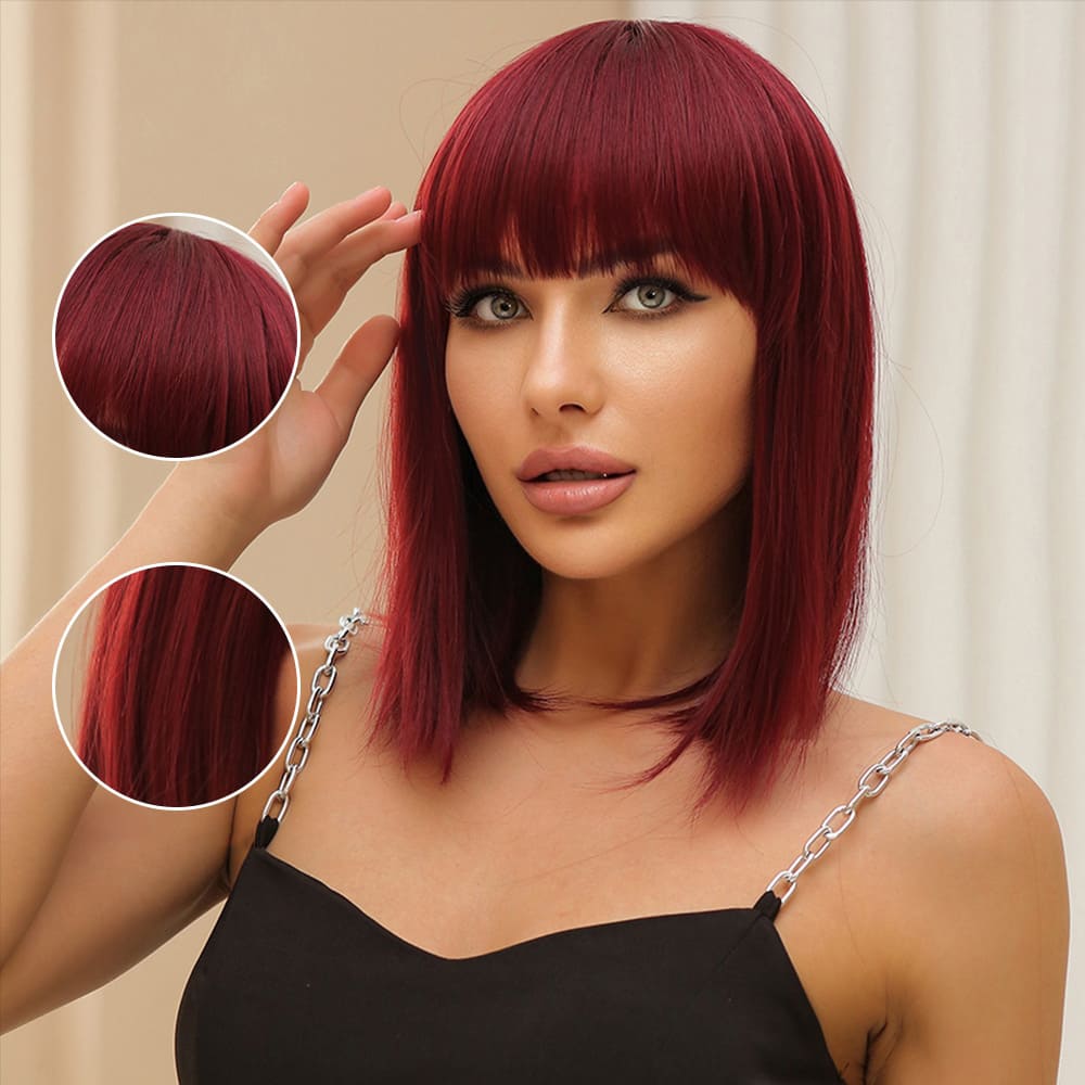 Perruque coupe carré rouge femme