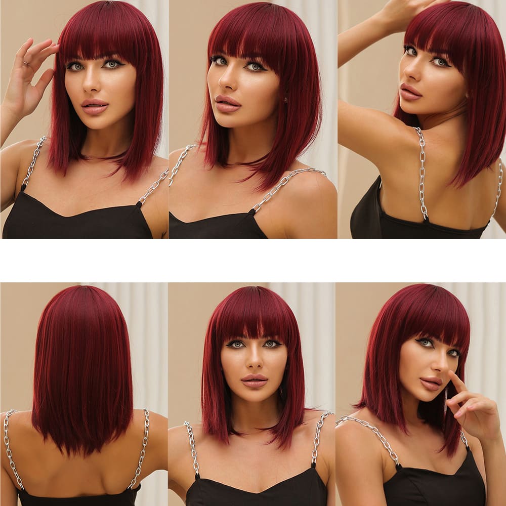 Perruque coupe carré rouge modèle