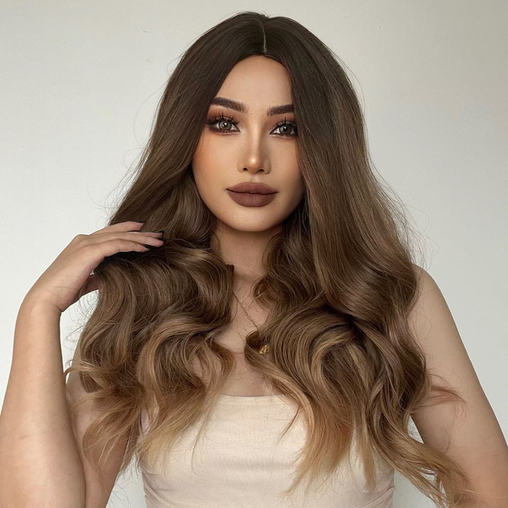 Perruque femme marron long
