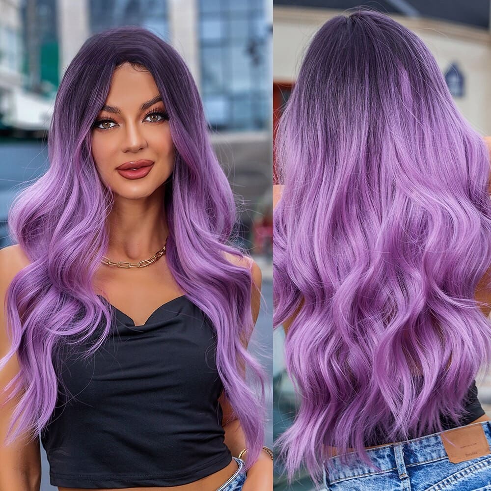 Perruque femme violette boucle