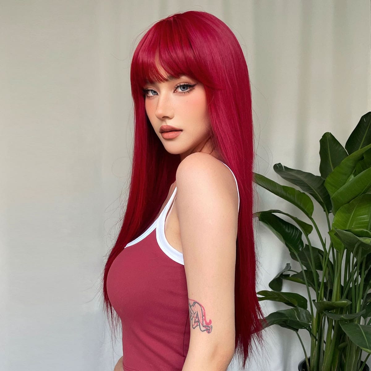 Perruque fuchsia lisse