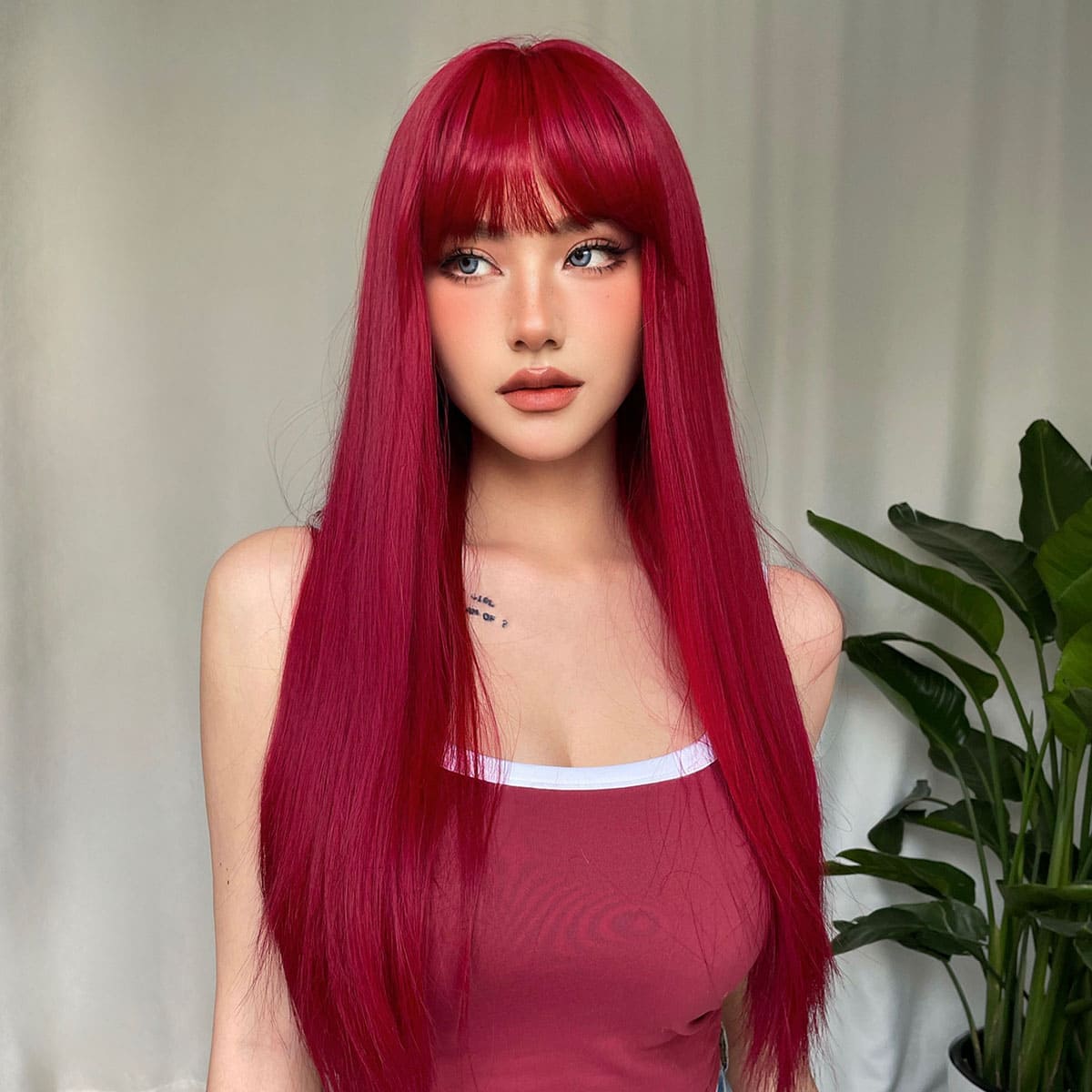 Perruque fuchsia longue