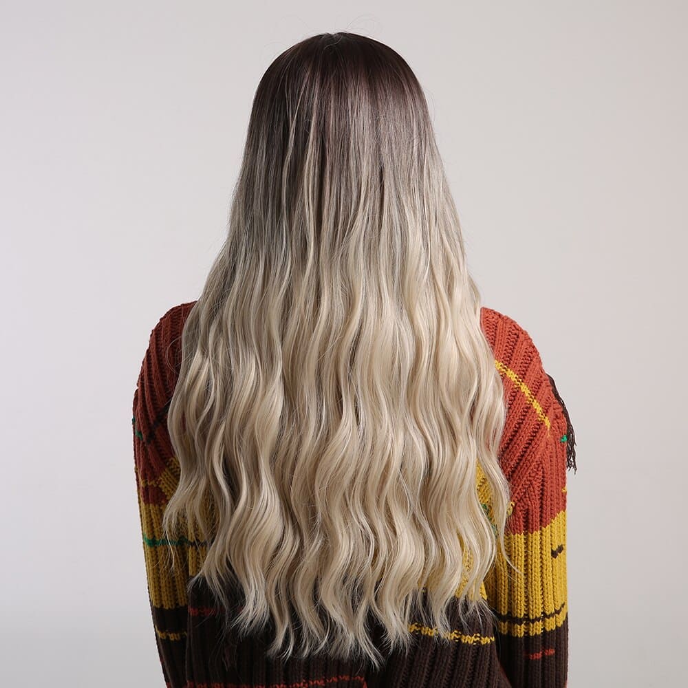 Perruque noire et blonde longue