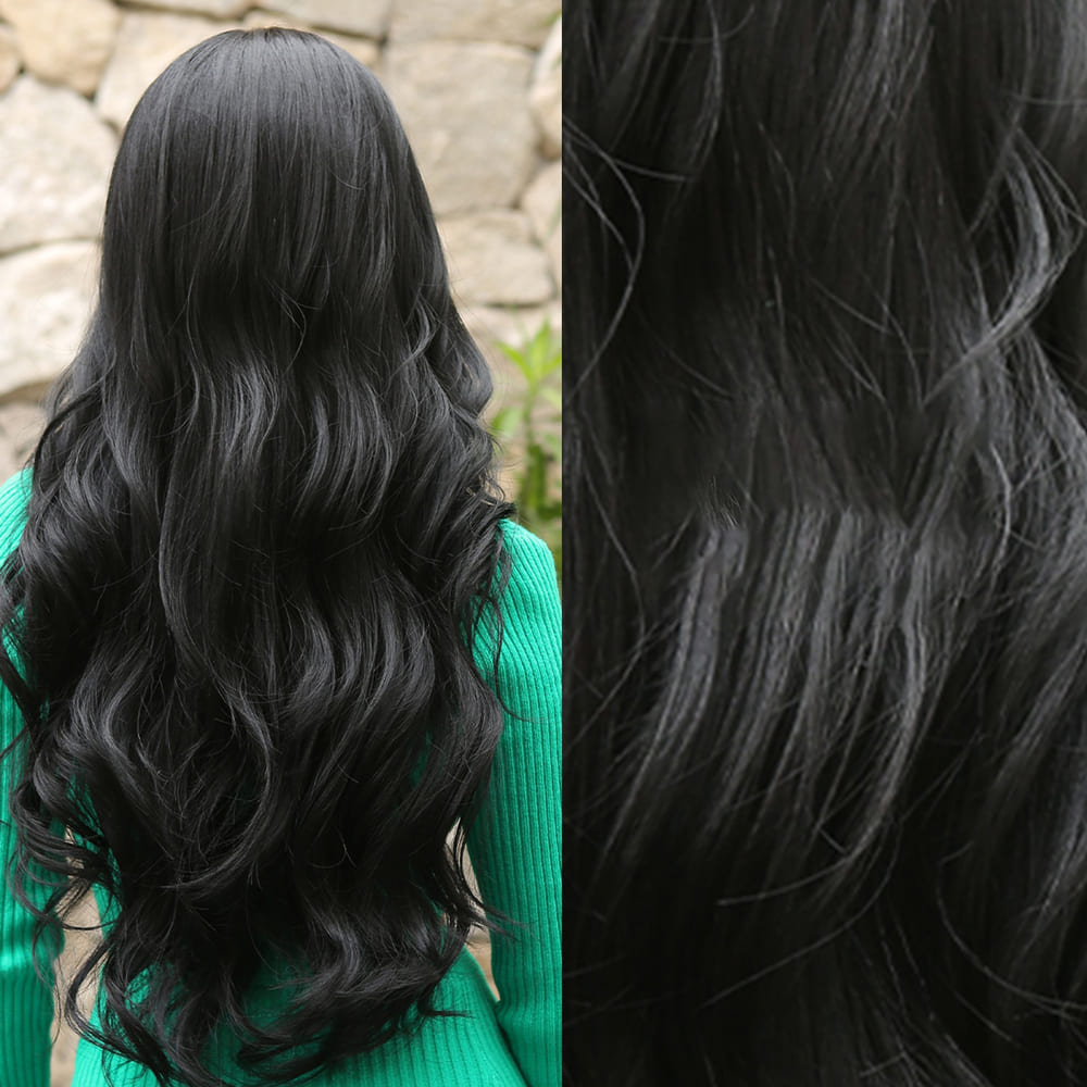 Perruque noire longue femme nuque