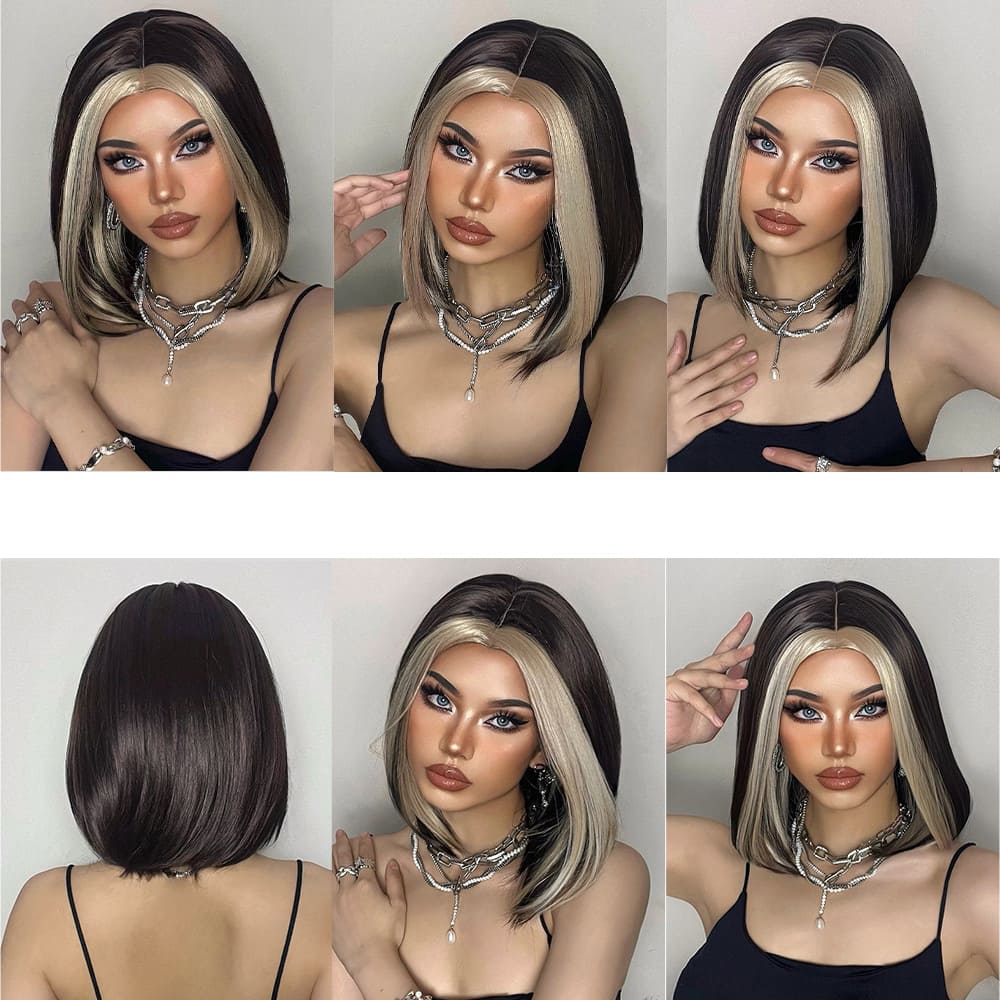 Perruque noire mèches blondes modèle
