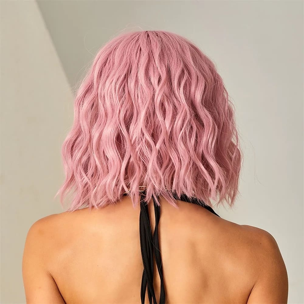 Perruque rose bonbon nuque