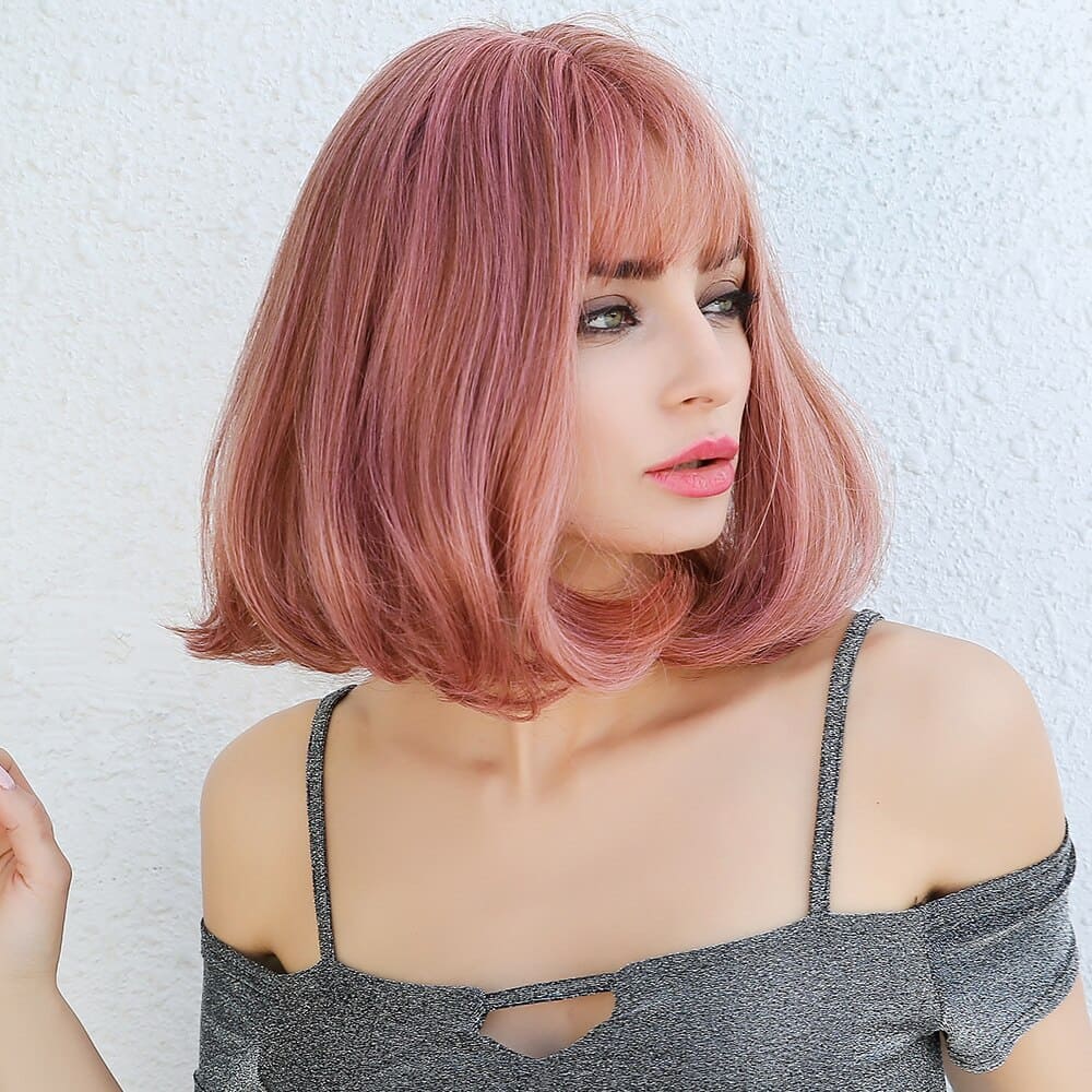 Perruque rose carré frange