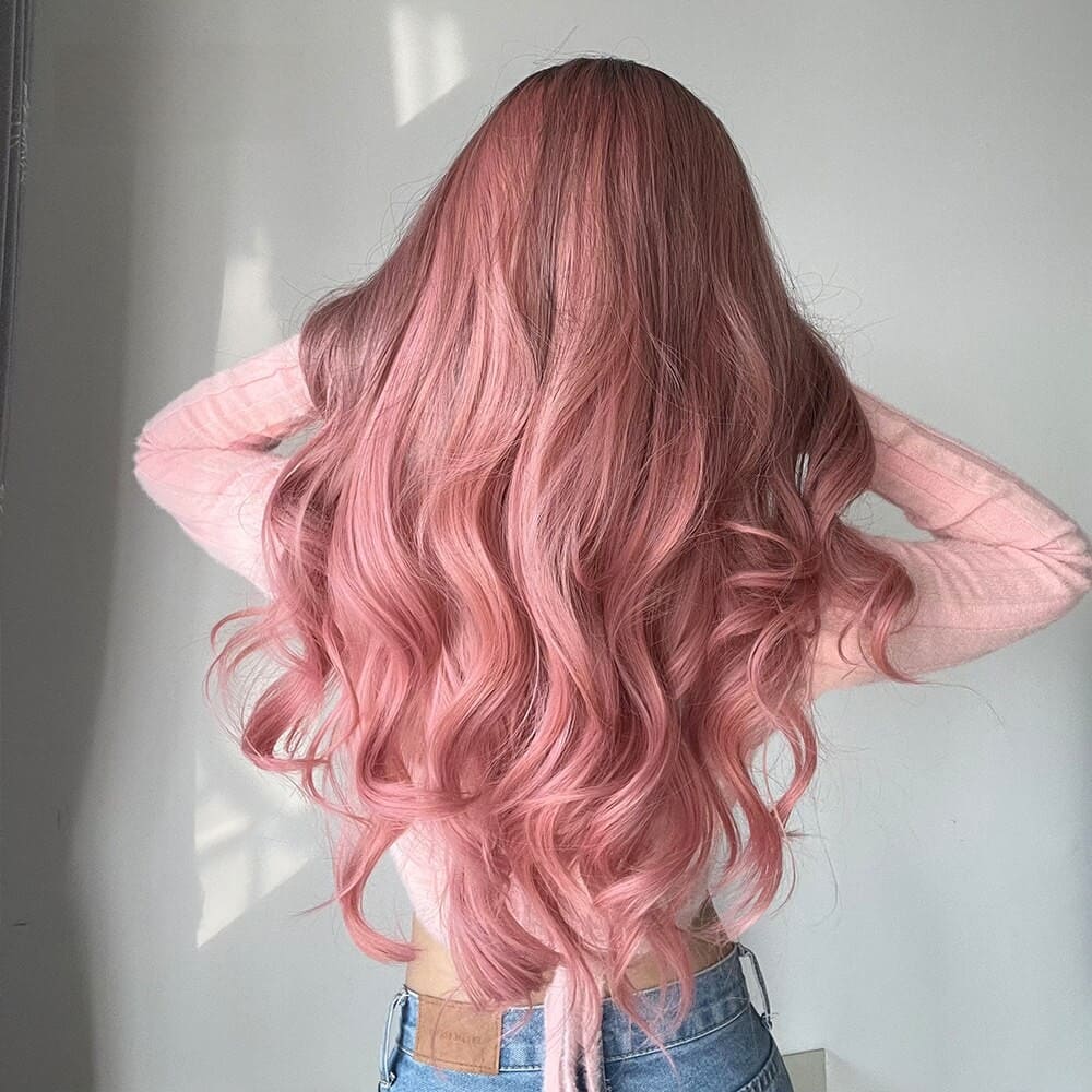 Perruque rose femme longue