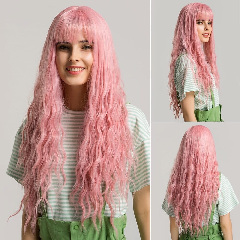 Perruque rose pastel frange