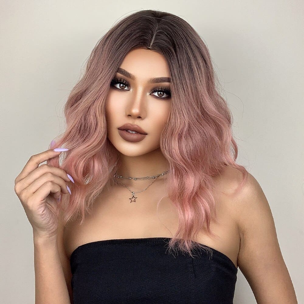Perruque rose sans frange cheveux