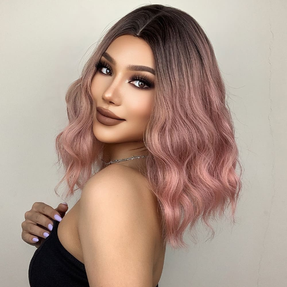 Perruque rose sans frange femme