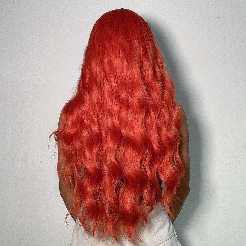 Perruque rouge fluo nuque