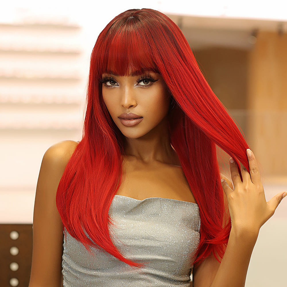 Perruque rouge vif lisse