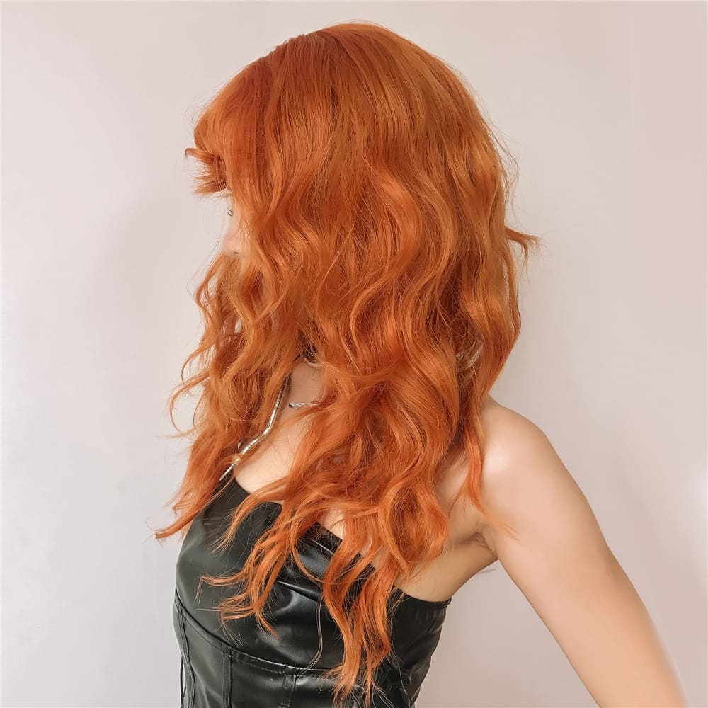 Perruque rousse bouclée femme frange
