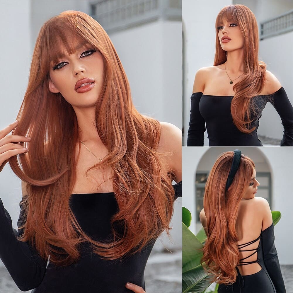 Perruque rousse frange lisse