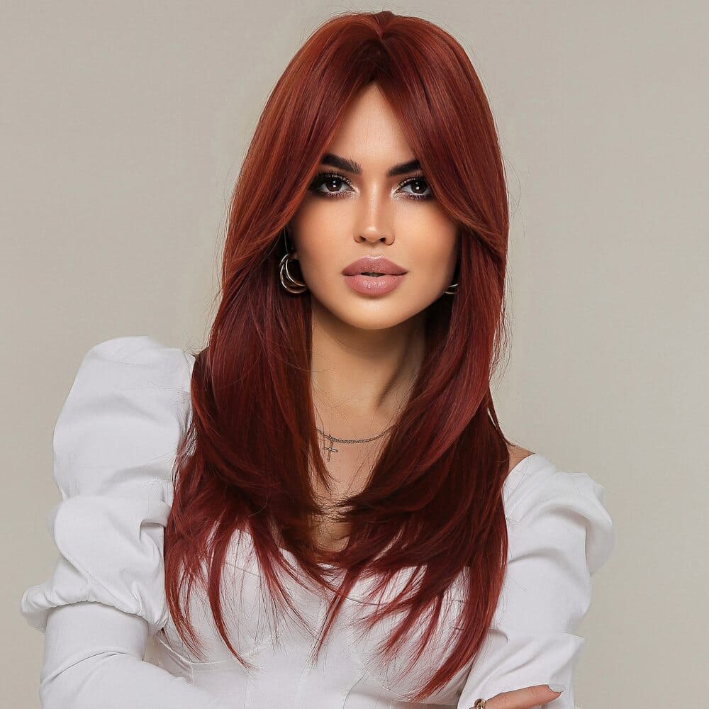 Perruque rousse lisse raie