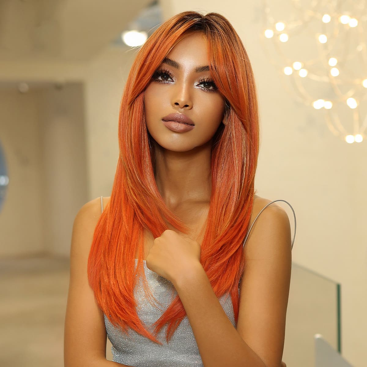 Perruque rousse racines noires