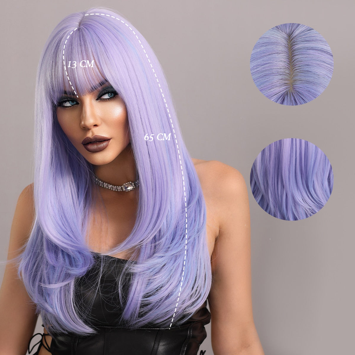 Perruque violette fluo longueur