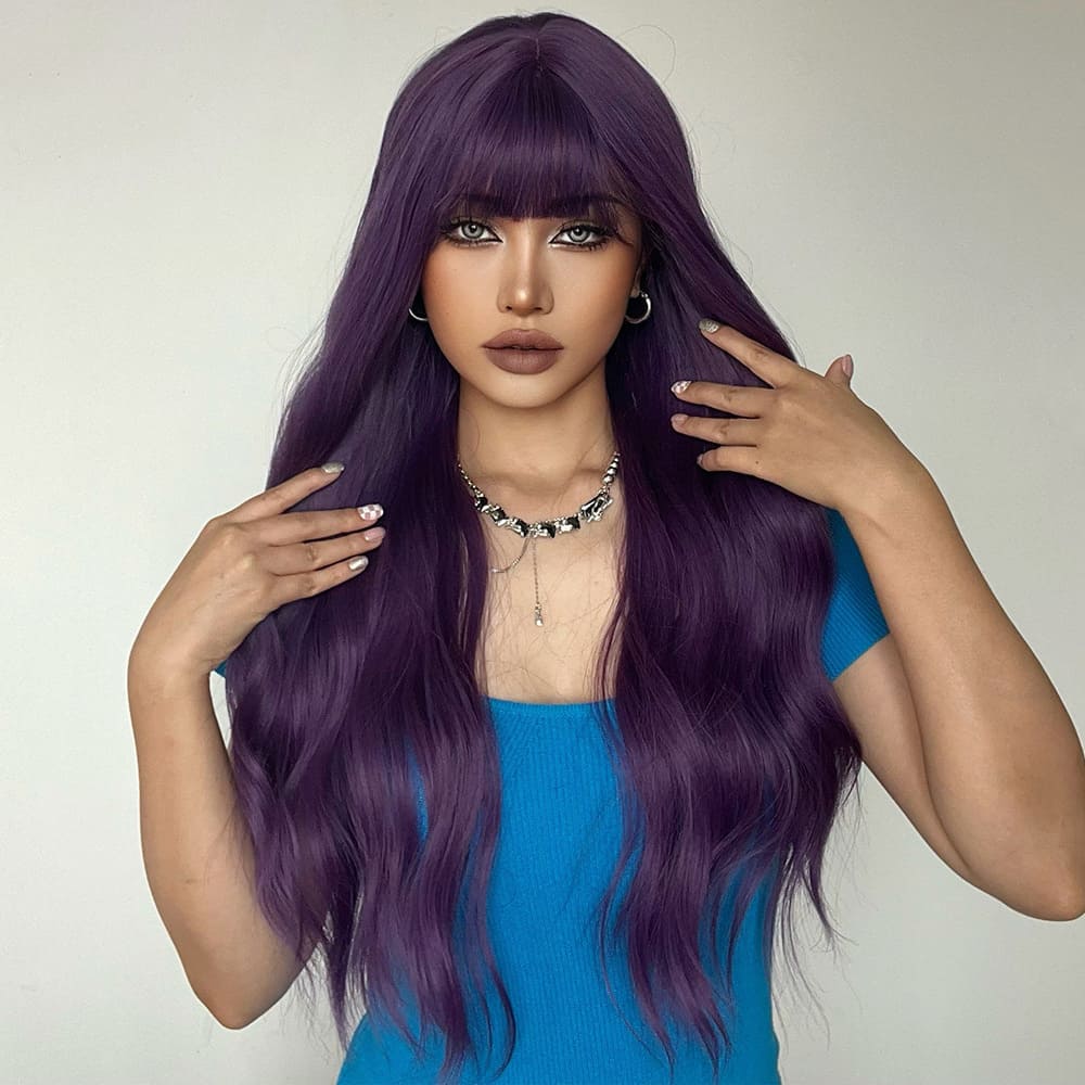 Perruque violette frange femme