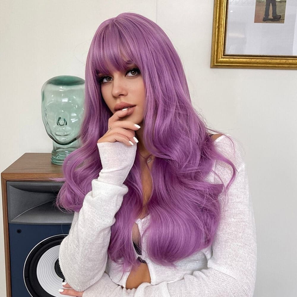 Perruque violette long frange