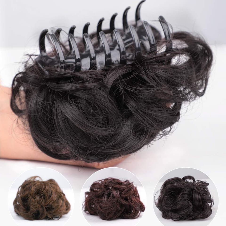 Postiche chignon cheveux gris accroche